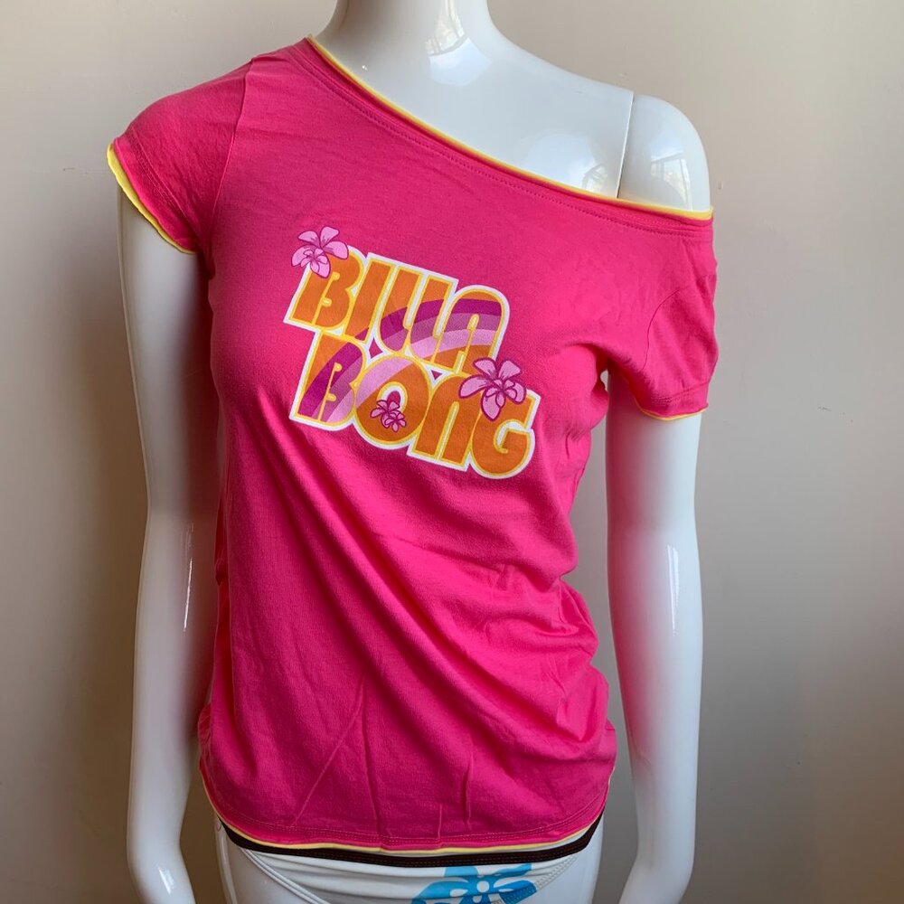 Billabong Vintage Blue Crush RARE Billabong hot pink logo fitted t-shirt tshirt